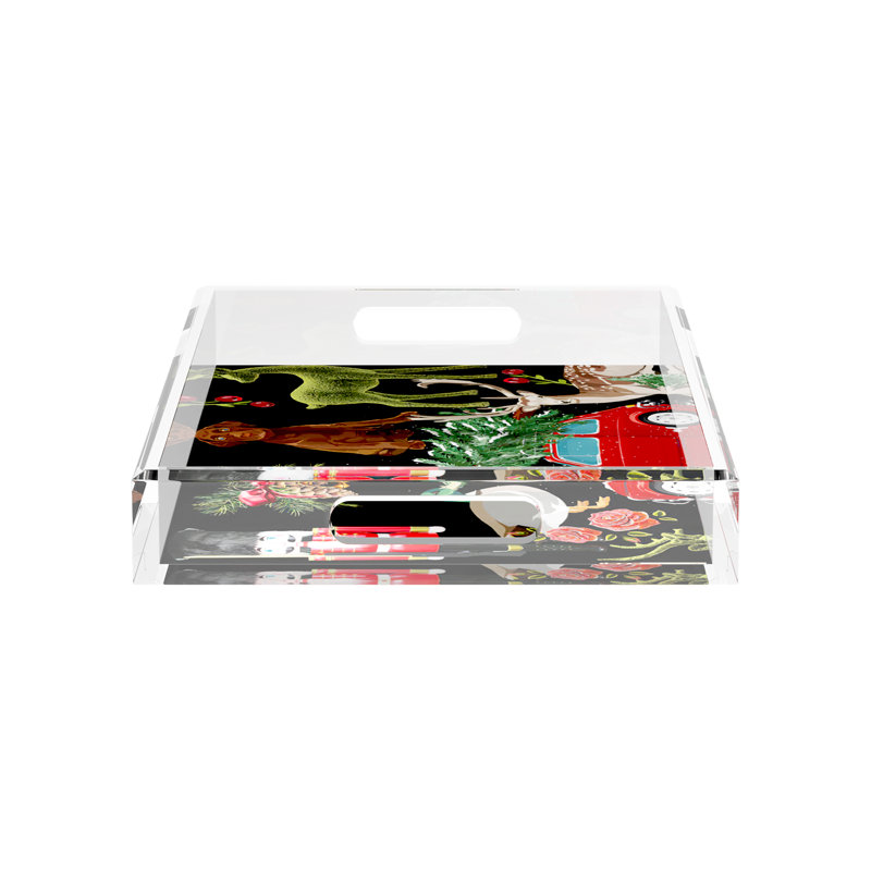 Ultimate Christmas Plaid Acrylic Rectangle Decorative Tray, 12.5"W x 7.75"D x 2"H, Red Stripe