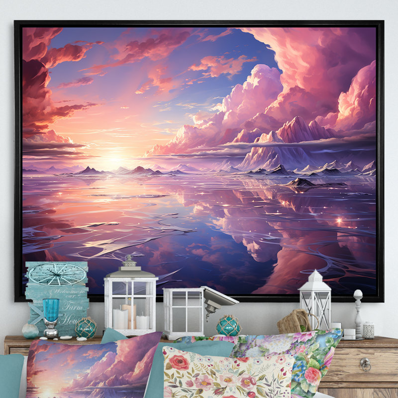 Kawaii paysage nuages IV, H 24 po x l 32 po x P 1 po, Cadre flottant noir