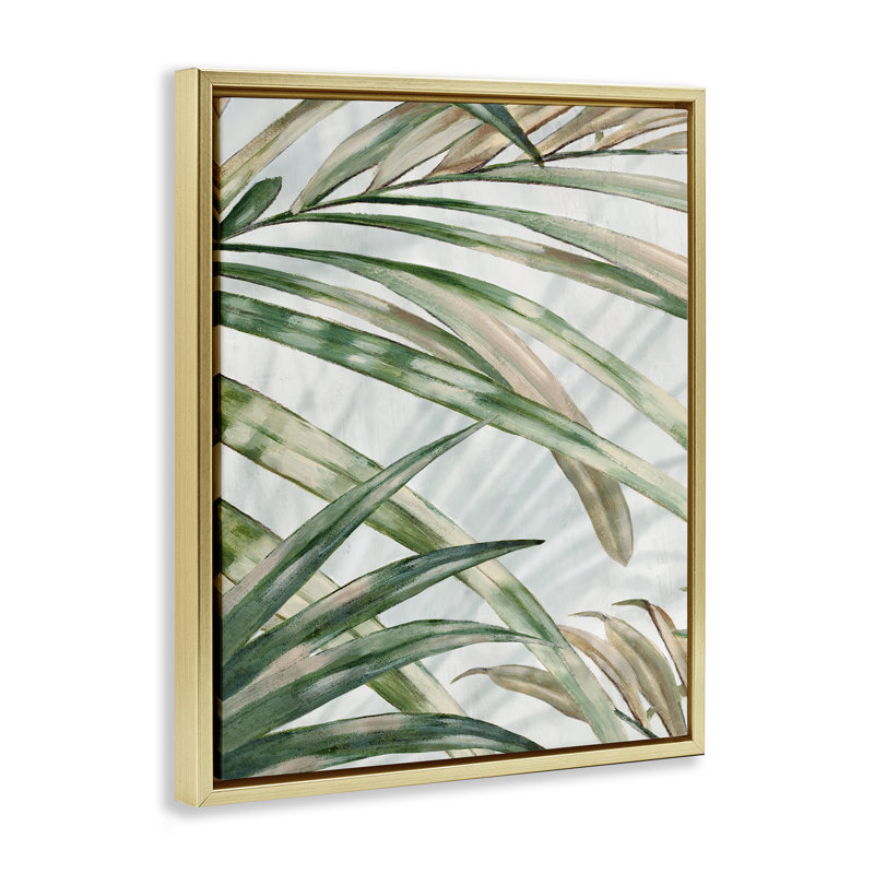 Cadre flottant Tropical Frond Impressions, design par Alex Black, Cadre flottant métallique doré, H 21 po x l 17 po