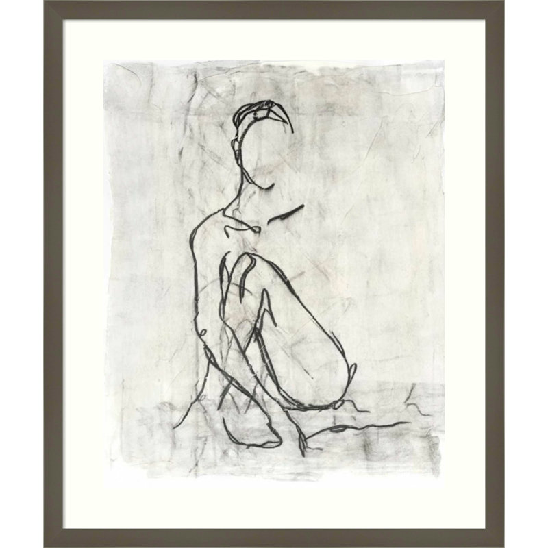 Embellished Nude Contour Sketch II by Ethan Harper, Gray Framed Paper, 25" H x 21" W