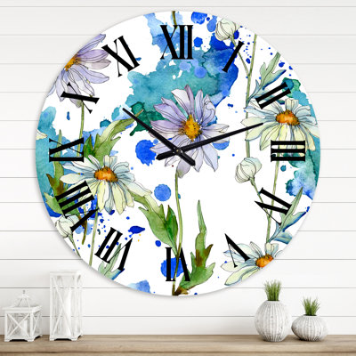 Marguerite avec feuilles vertes II - Horloge murale traditionnelle