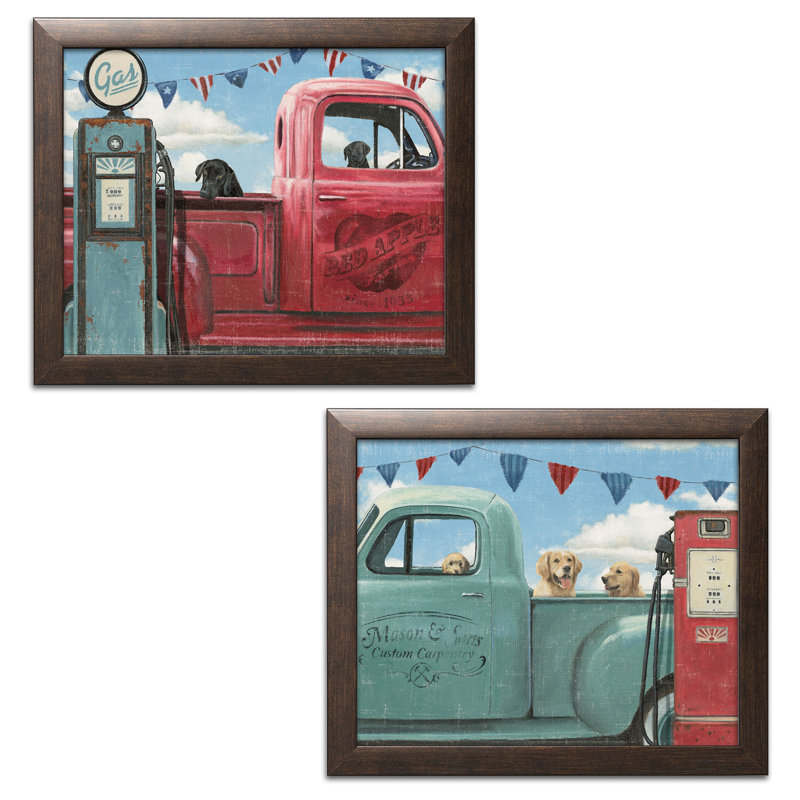 «Lets Go for a Ride I & II Crop», ensemble de 2 reproductions de peintures à l'acrylique, H 11 po x l 14 po x P 0,75 po