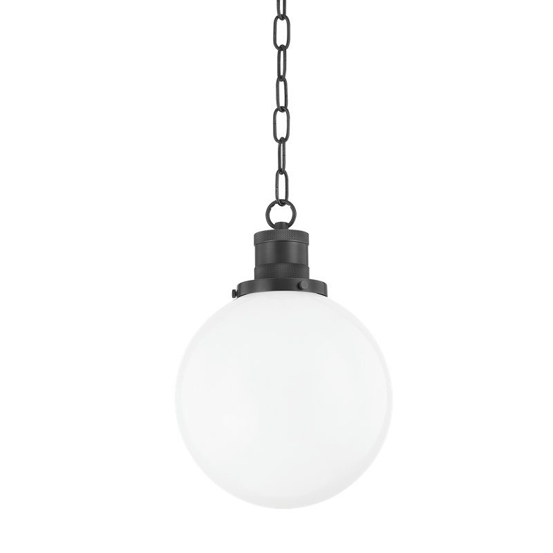 Old Bronze and White Glass Globe Pendant Light