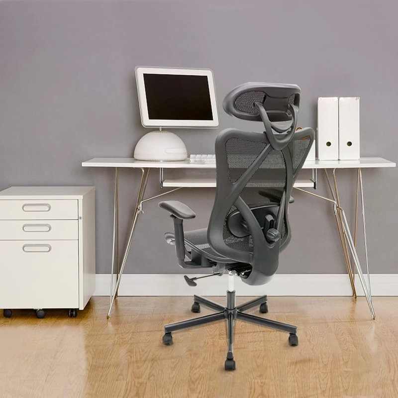 Chaise de bureau en filet, chaises de bureau ergonomiques avec roulettes, support lombaire réglable, accoudoirs, chaise de bureau à haut dossier inclinable avec roulette silencieuse pour le bureau, la maison, les jeux