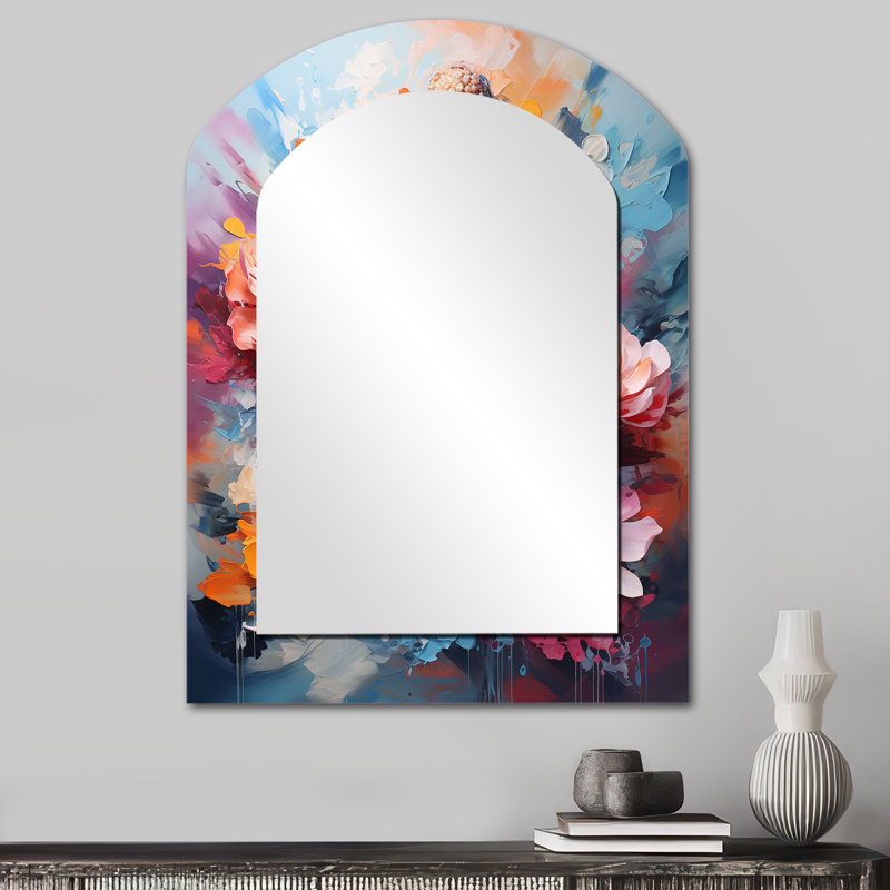 Floral Bouddha en méditation II - miroir décoratif asymétrique mural méditation, 34 po x 25 po