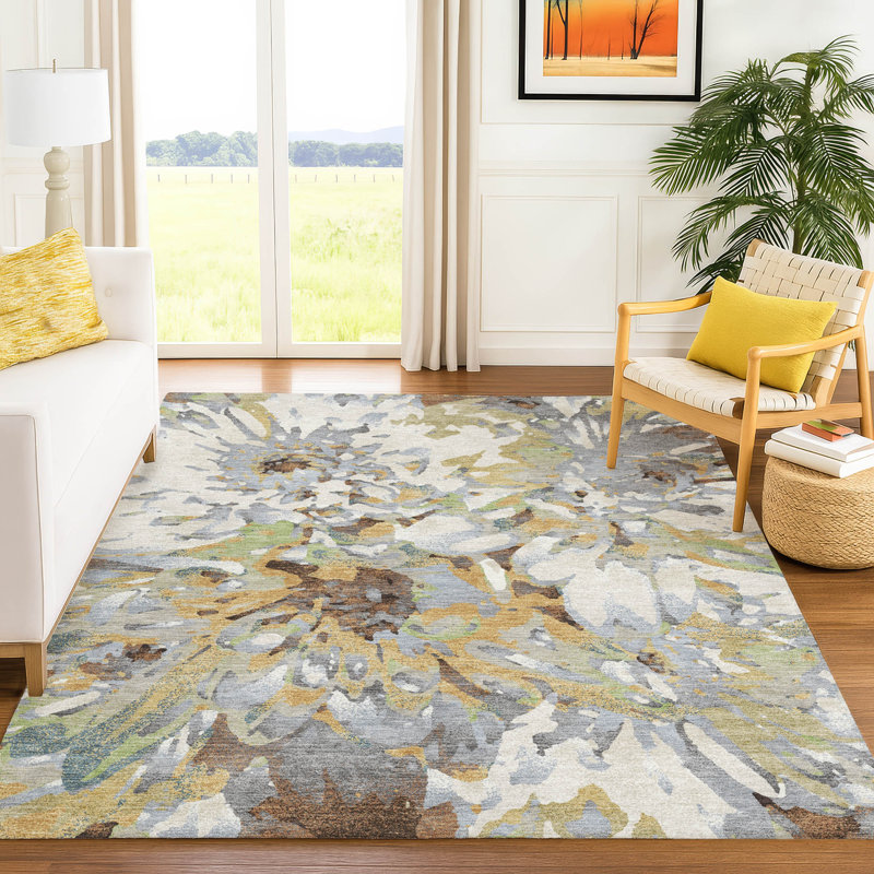 Tapis floral intérieur / extérieur lavable à la machine Chantille ACN2340, Rectangle 10 pi x 14 pi