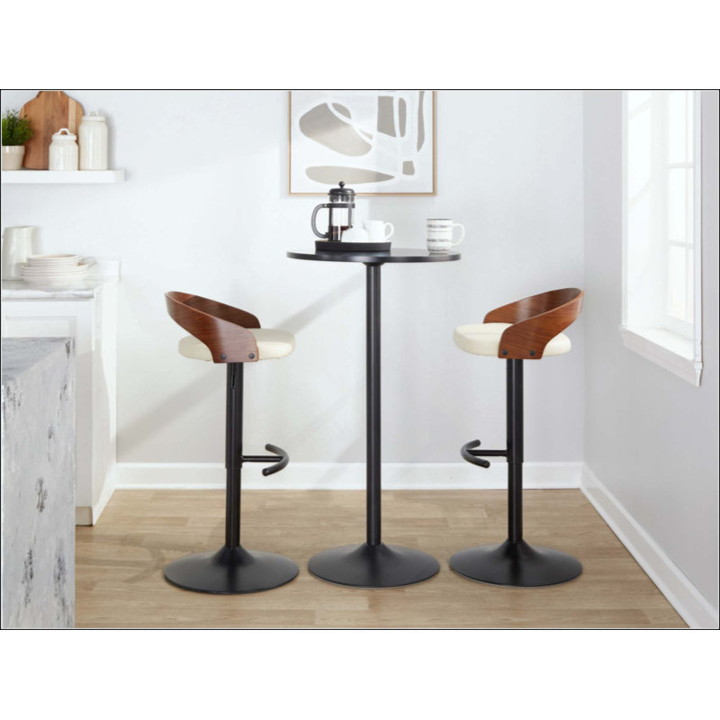 Tabouret de bar réglable avec pivot en métal et similicuir avec repose-pieds arrondi en T - ensemble de 3