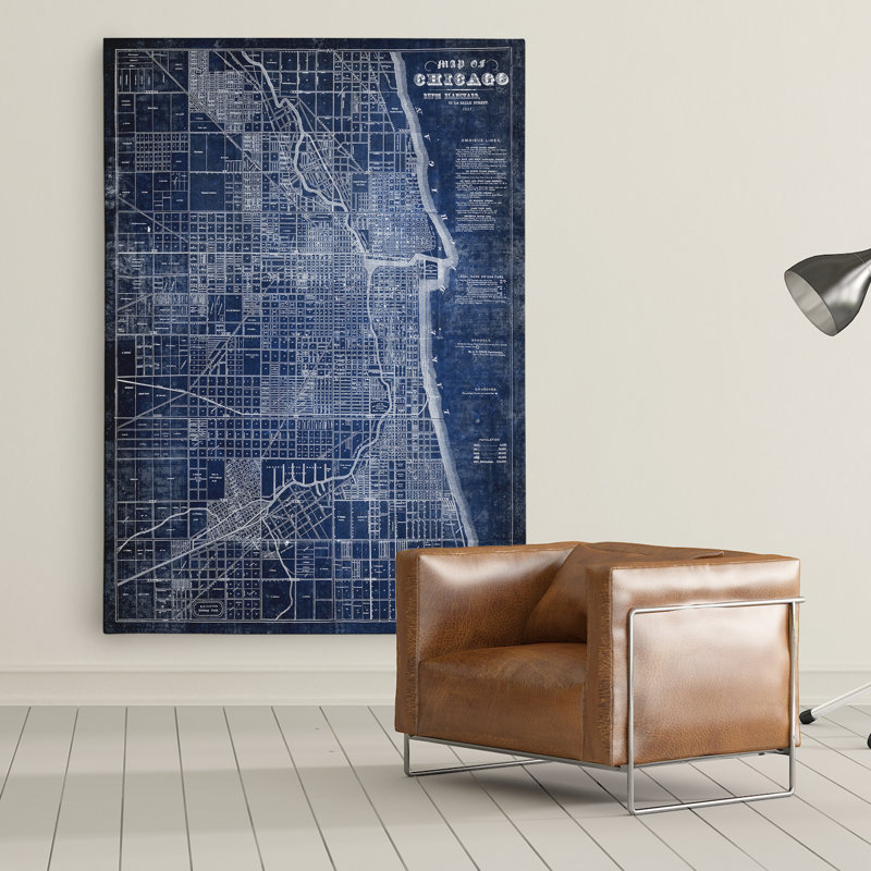 " Chicago Map Blue ", 16" H x 20" W x 1.5" D