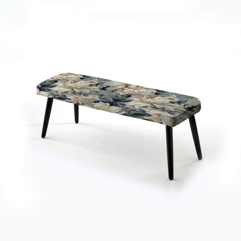 Banc rembourré arctique à motif floral noir, Motif victorien chic et urbain I