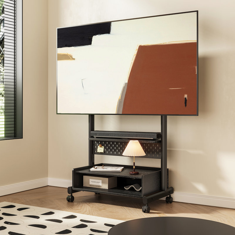 Meuble télé Charrisse avec support intégré et tablette de rangement en bois, Noir