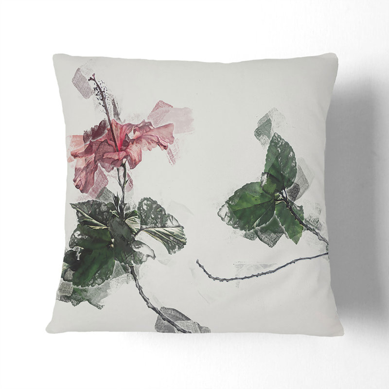 Pink Hibiscus Plant Cushion with Filling, 55cm H x 55cm W x 20cm D, Stone