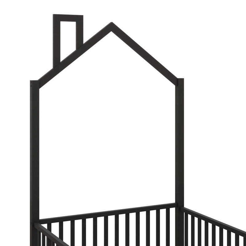 Lit plateforme robuste en métal avec barrière de sécurité pour plus de sécurité, Lit simple, Noir, noir, noir, noir