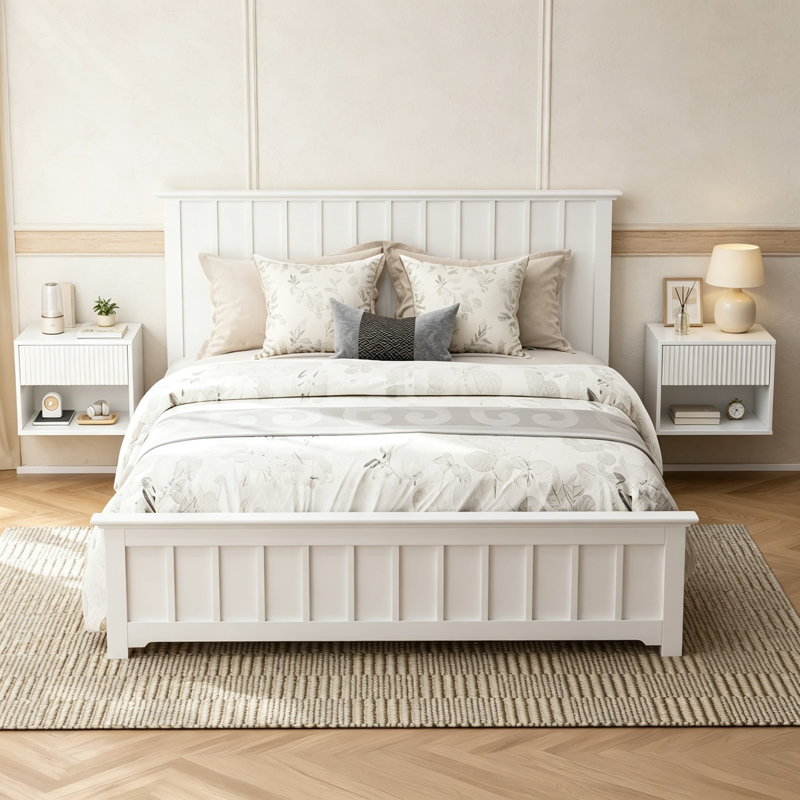 2Pcs White Floating Nightstand with Drawer