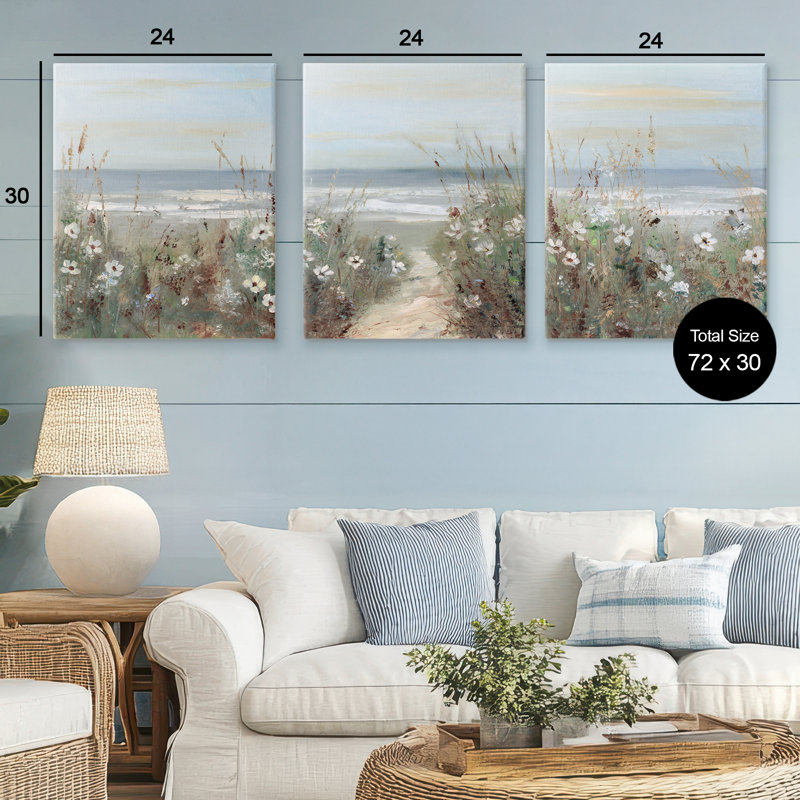 Ensemble de 3 toiles Wildflower Coastline Landscape, design par Sally Swatland, H 30 po x l 24 po