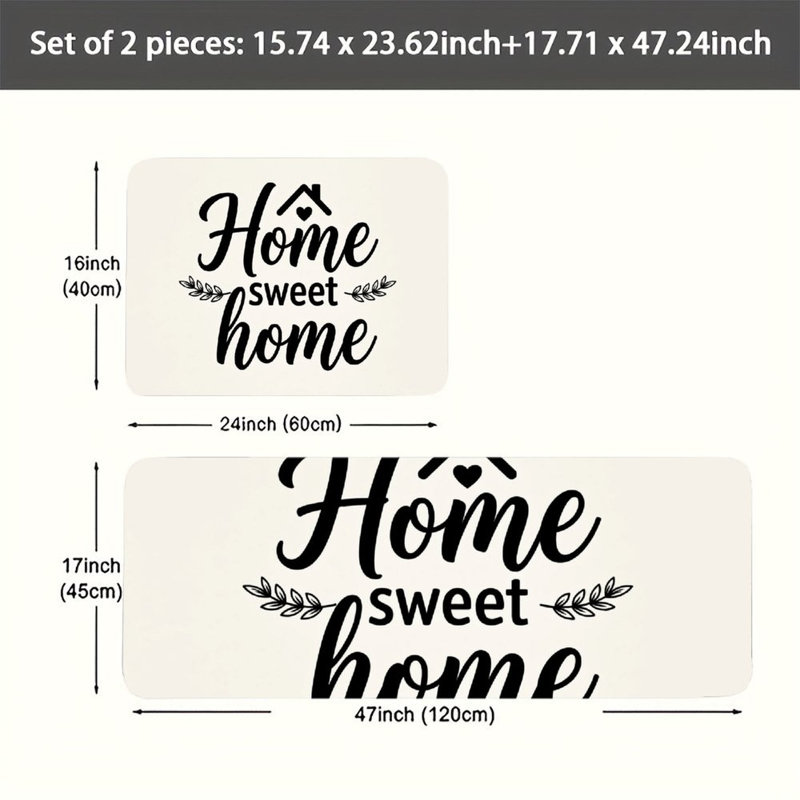 Ensemble de 2 tapis de sol minimalistes en flanelle « Home Sweet Home »