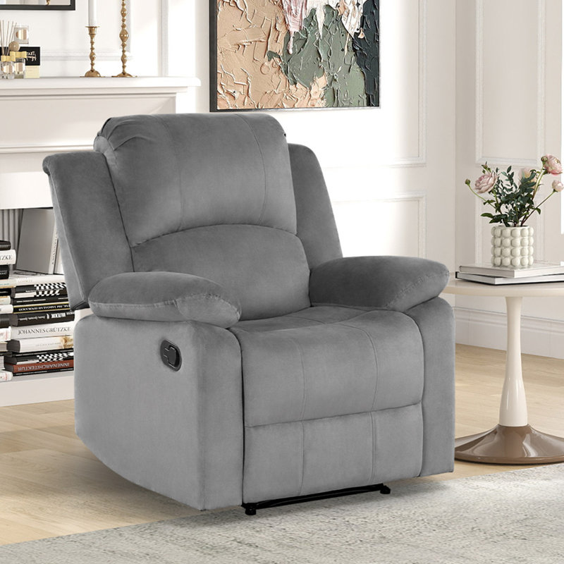 Ensemble de salon inclinable manuel en microfibre 2 pièces avec fauteuil inclinable et causeuse Llanos, Gris