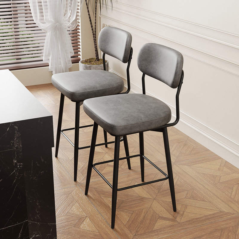 Ensemble de chaises de bar rotatives à 360 ° de 2 pièces avec coussins en cuir et supports en fer, convenant aux cuisines, aux restaurants et aux bureaux