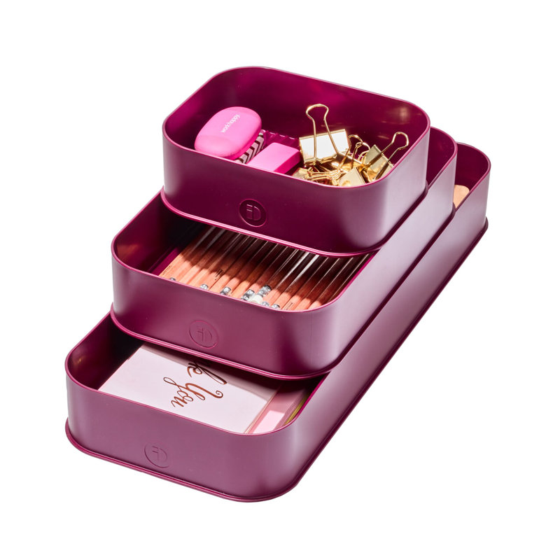iDesign Recycled Plastic Office Organizer Bin, Set- One Large, One Medium, & One Small Bin, Burgundy