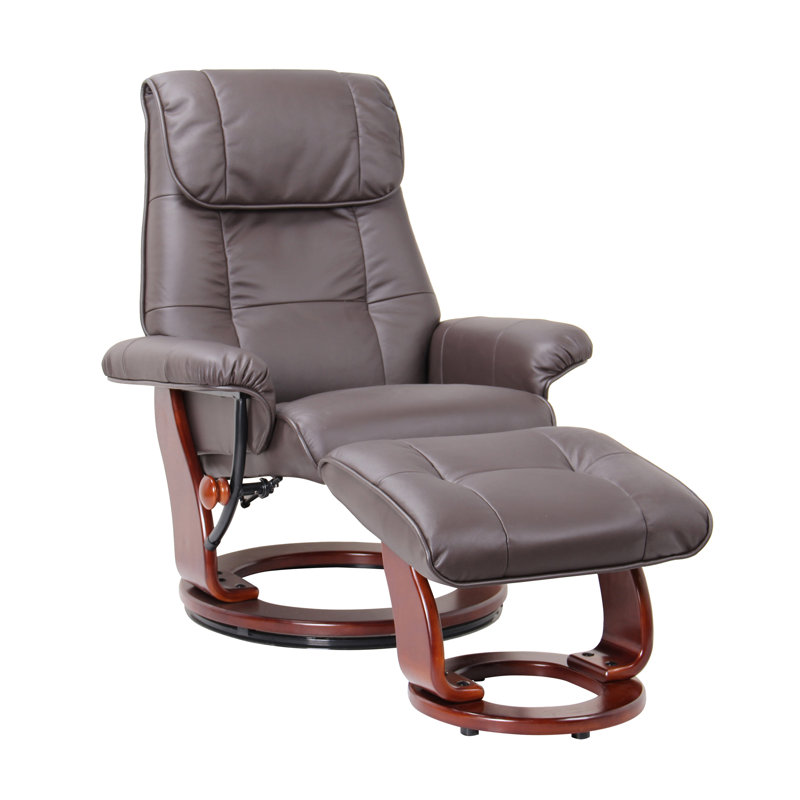 Célia Leather Swivel Recliner with Ottoman, Brown