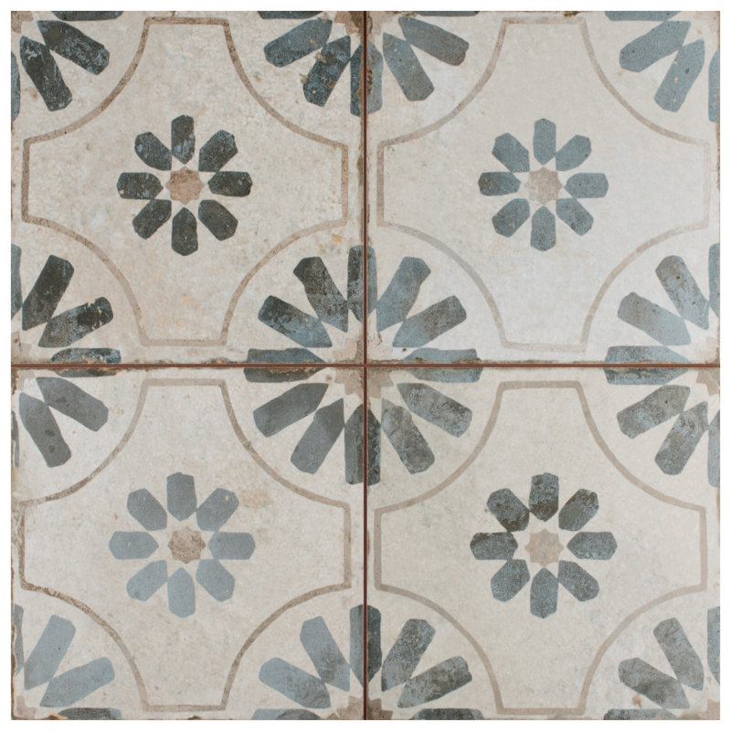 Carreau de céramique 17,63 po x 17,63 po Kings, Blanc / bleu