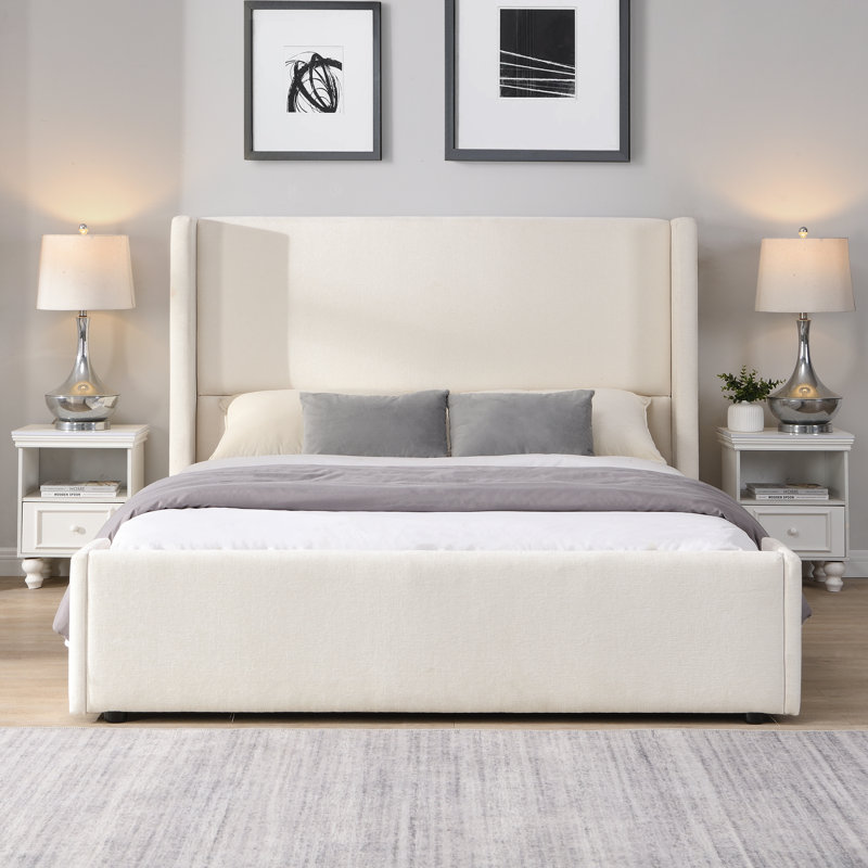 Louie Elegant Upholstered Bed With Tall Headboard, King