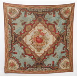 Antique Spanish Rocaille Floral Square Polychromatic Tapestry - Rug & Kilim