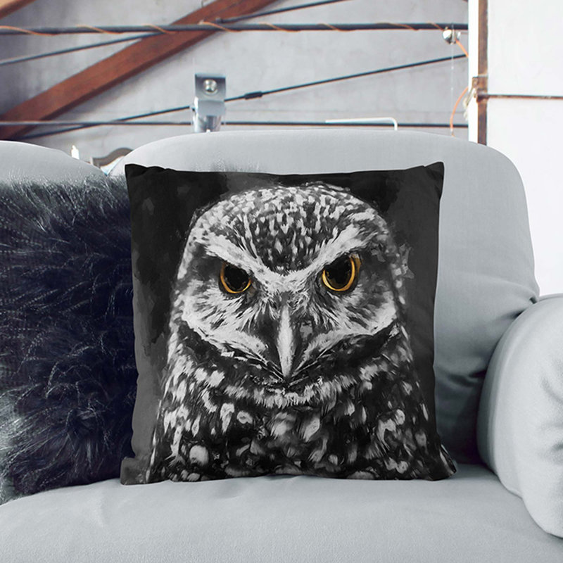 Little Owl Cushion with Filling, Black, 40cm H x 40cm W x 15cm D