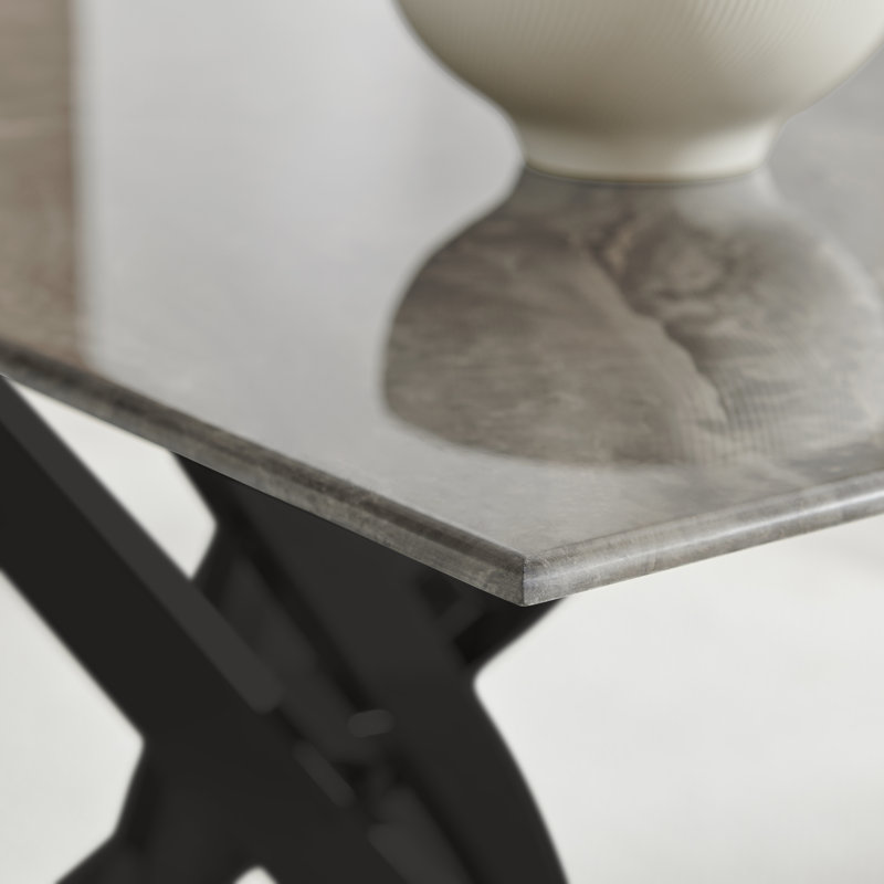 Chanden Luxury Marble Effect Glass 4 Seater Dining Table - Modern Statement Design, Grey, Black