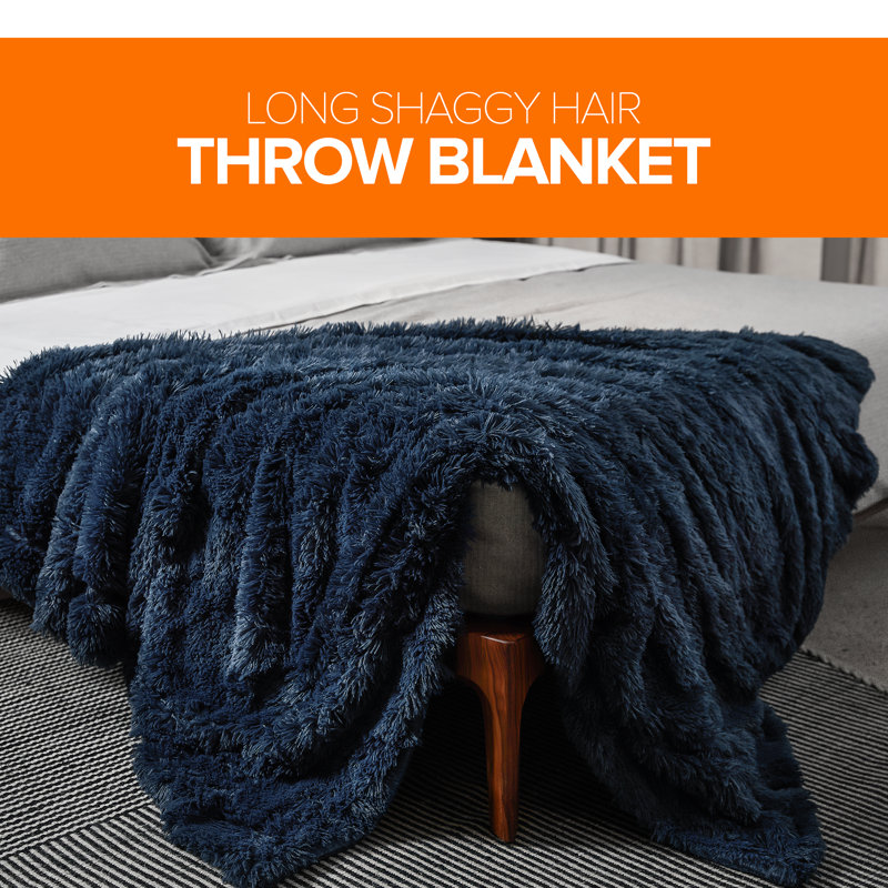 Reversible Faux Fur and Fleece Throw Blanket, 50"x60"
