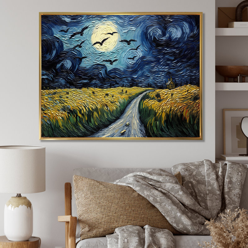 «Vangogh Cornfield with Crows», encadré sur toile par Vincent Van Gogh, peinture, H 34 po x l 44 po, Cadre flottant doré