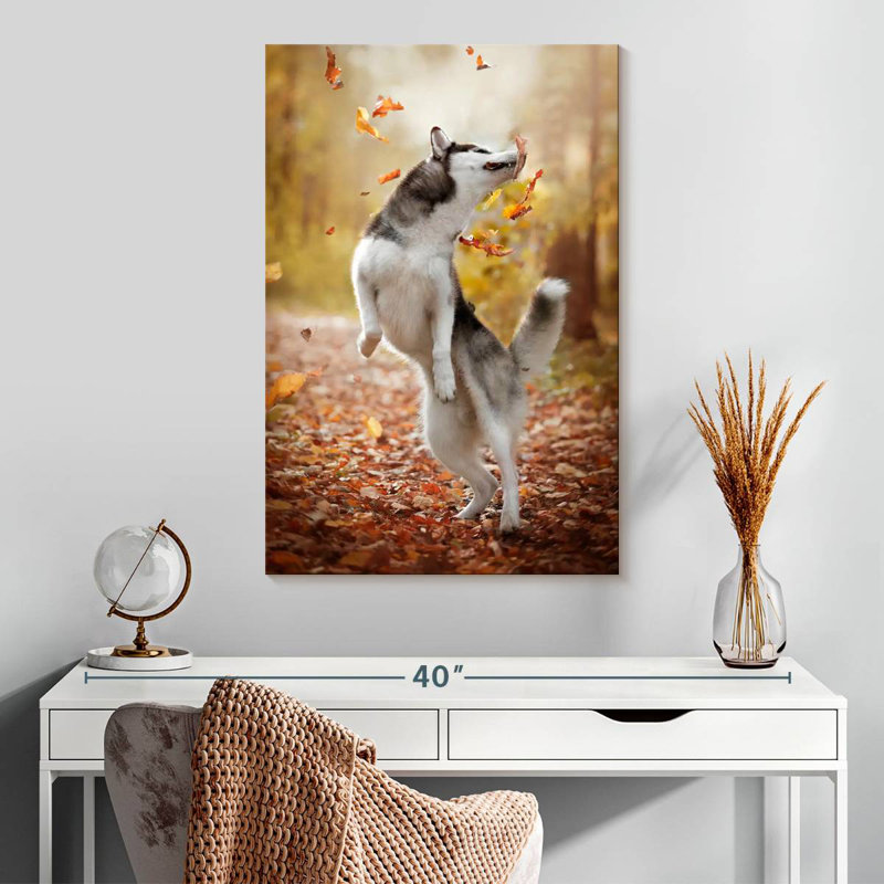 Brampt Autumn Husky Playing, 30" H x 20" W