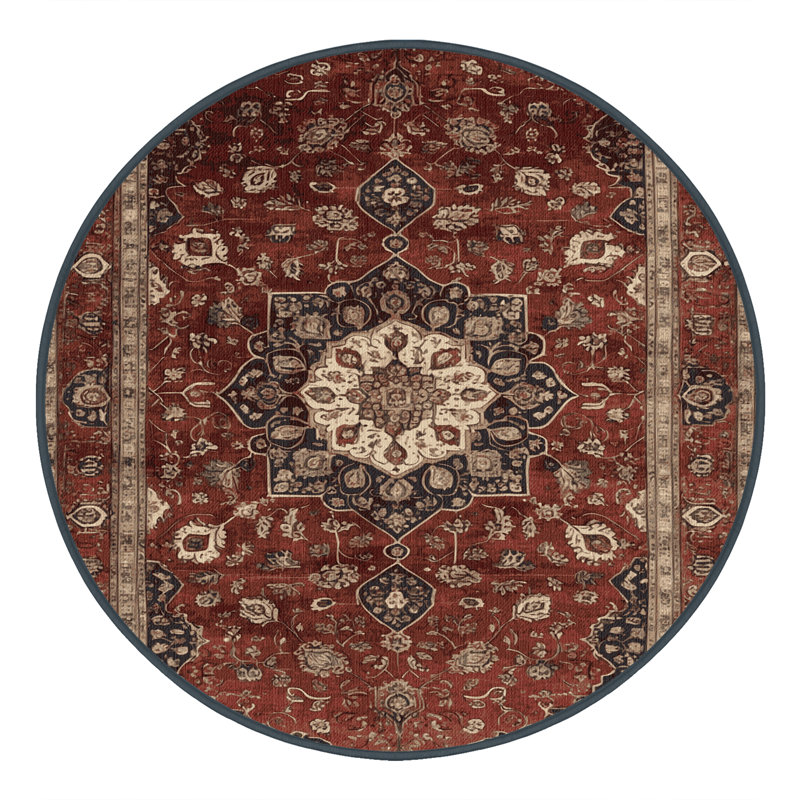 Tapis persan noir lavable à la machine, Rond 7 pi