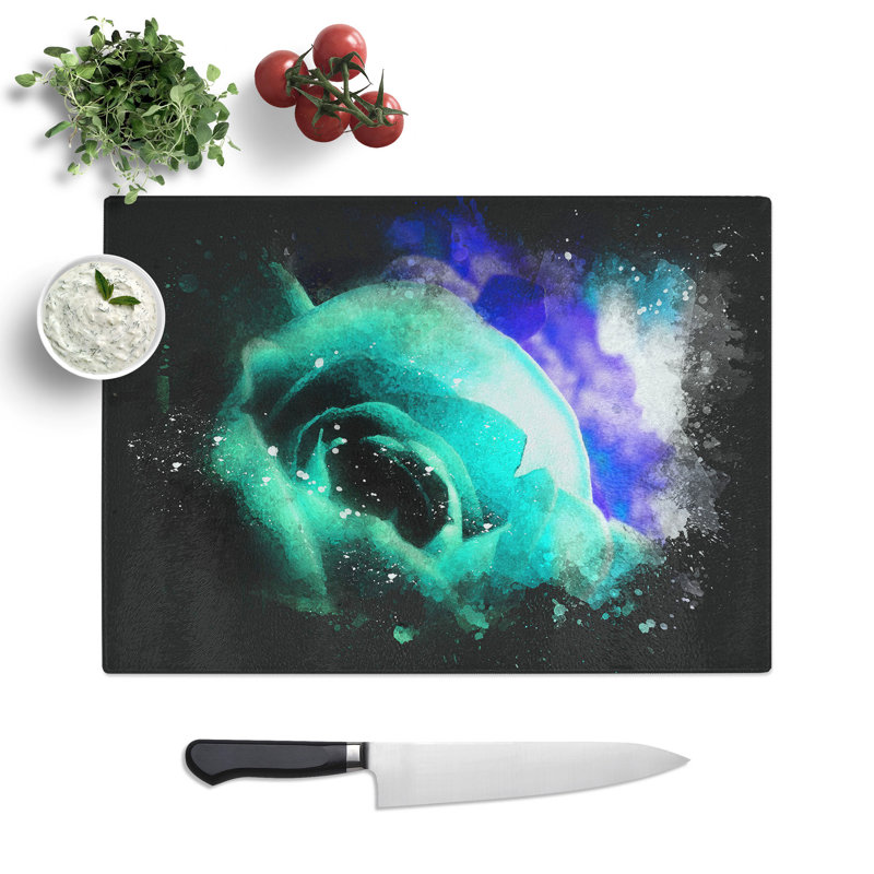 Rose Flower Paint Splash Chopping Board, 28.5cm W x 39cm L