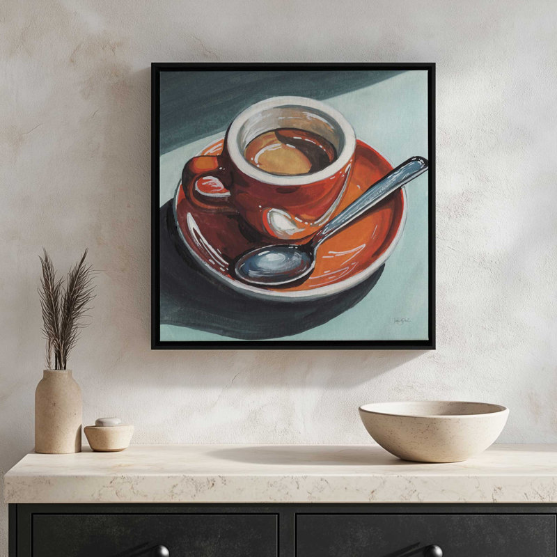 «Diner Espresso» par Kate Jarvik Birch, reproduction d'art, H 21,5 po x l 21,5 po, White, Framed Canvas