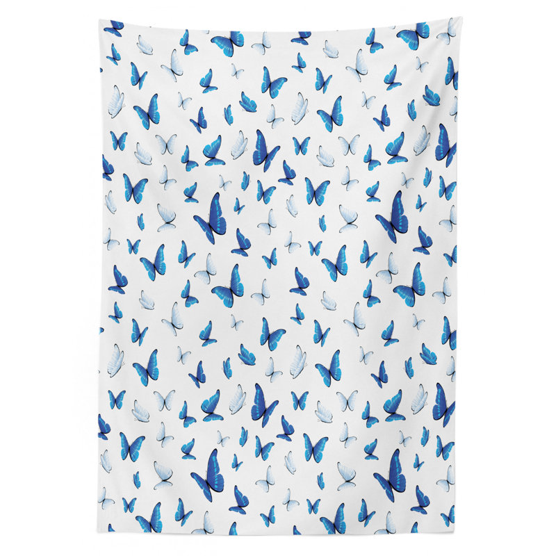 Ambesonne Butterflies Tablecloth, Butterflies Patterns Seasonal Jolly Rainforest Wilderness Illustration, Rectangular Table Cover For Dining Room Kitchen Decor, 52" X 70", Blue White Black