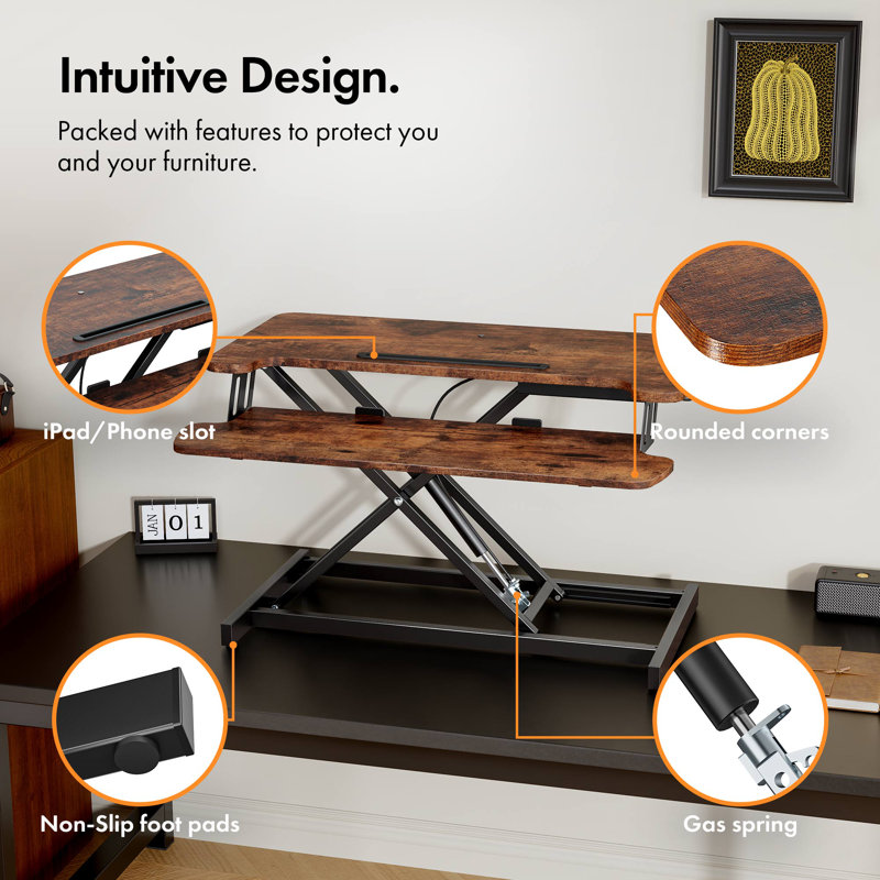 Adjustable Height Steel Standing Desk Converter, Black, Brown