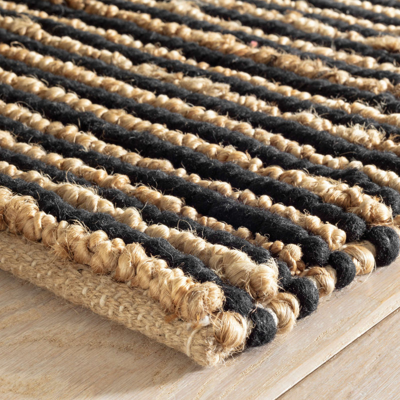 Twiggy Black Handwoven Wool/Jute Rug, Rectangle 8' x 10'