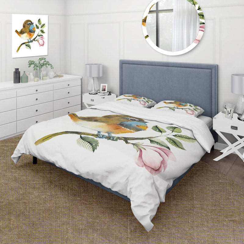 Ensemble de housse de couette traditionnel en microfibre - oiseau bleu sur une branche