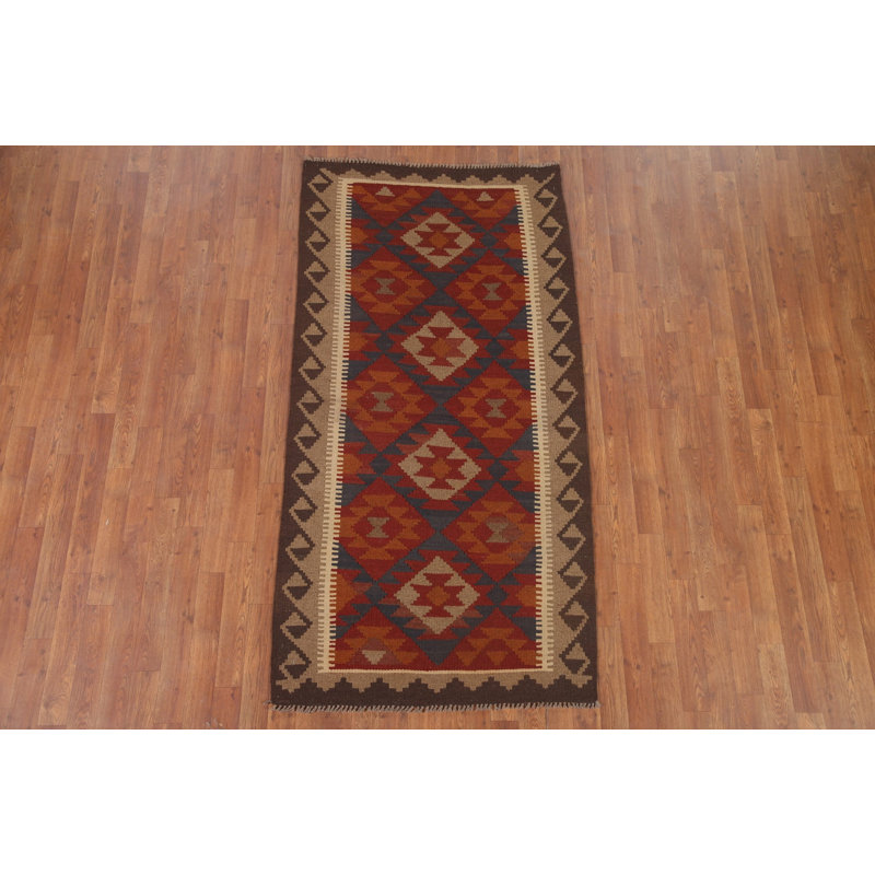 Kilim Reversible Wool Runner Rug 3x7
