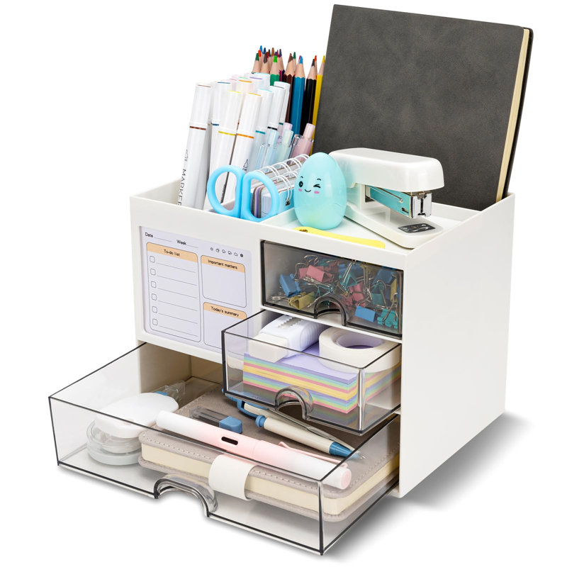 Bavani Plastic Desk Organiser, White