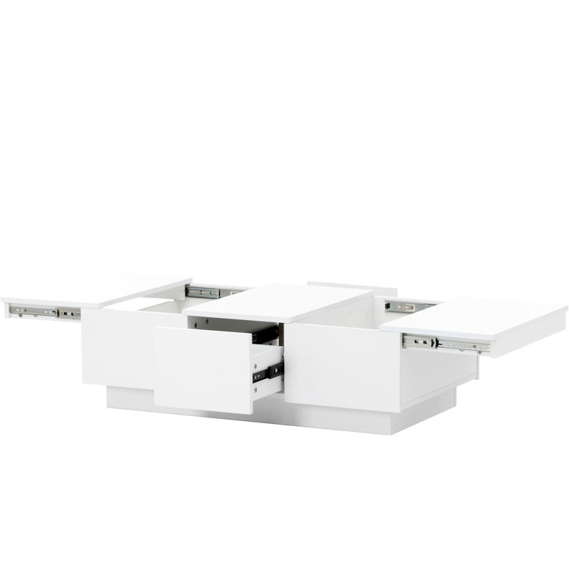 Table basse avec 2 grands compartiments de rangement cachés, table de cocktail extensible avec 2 tiroirs, table centrale ultrabrillante avec plateau coulissant pour le salon, 39,3 po x 21,6 po