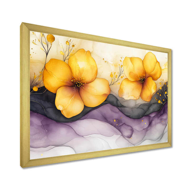 Lavande, fleur de pommier, art mural encadré, H 34 po x l 44 po, Cadre simple, Doré