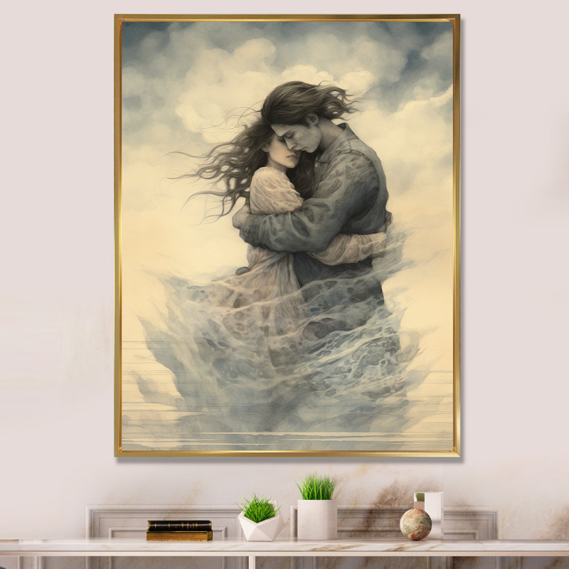 " Passionate Hug Couple Celebration ", 44" H x 34" W, Gold Picture Framed