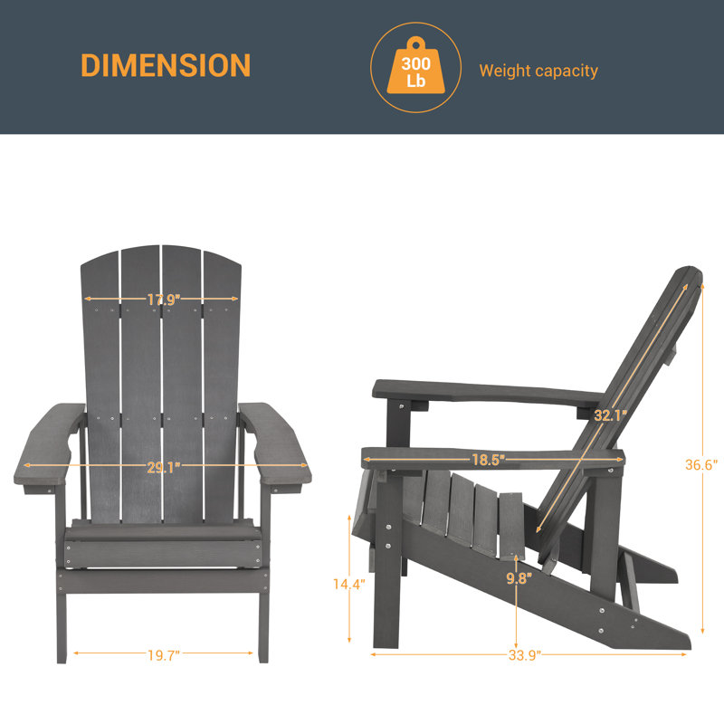 Bergenfield Plastic Adirondack Chair Weather Resistant Chair for Backyard Deck, Charcoal