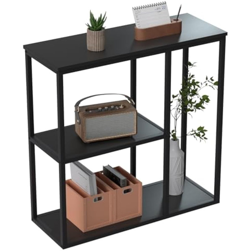 Black Metal Industrial Console Table with 3-Tier Storage