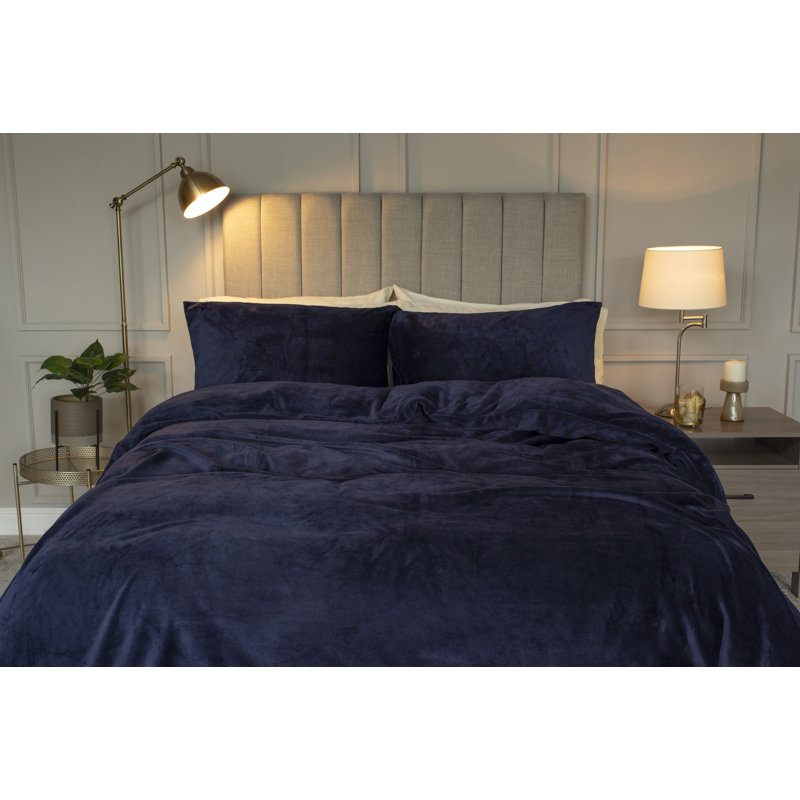 Polyester Solid Colour Duvet Cover Set with Pillowcases Included, Double - 2 Standard Pillowcases, Navy