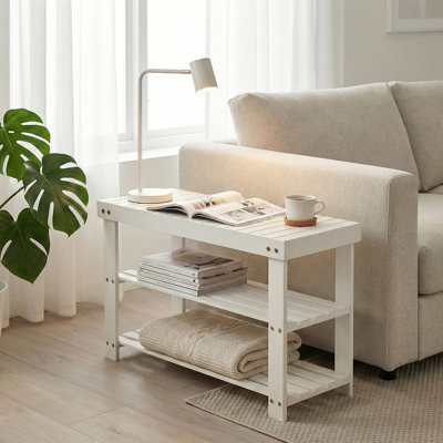 Wood Shoe Storage Bench with Seating, Entryway Organizer, Sturdy Construction for Hallway, White