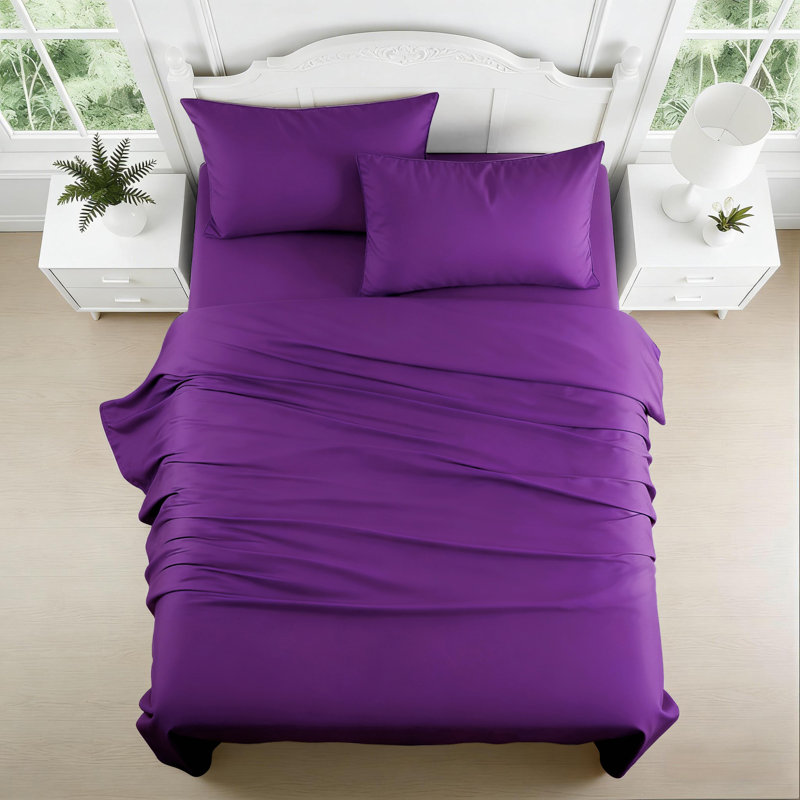 Ensemble de draps 4 pièces pour grand lit - Draps rafraîchissants et respirants - Literie de luxe à poches profondes pour enfants, adolescents et adultes - Infroissable doux - Lavable à la machine - Mauve