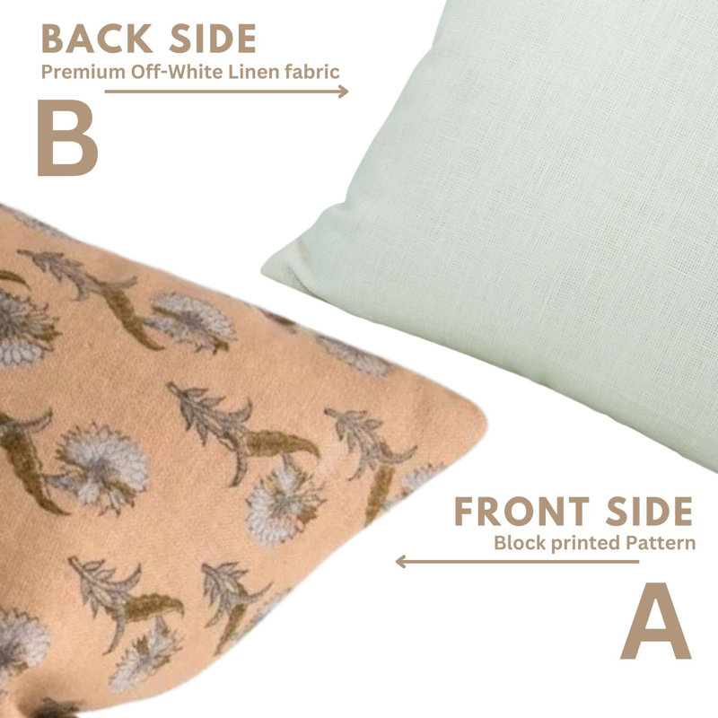 Linen Lumbar Pillow Cover, Orange/White Floral 1, 14"H x 20"W, Rectangle