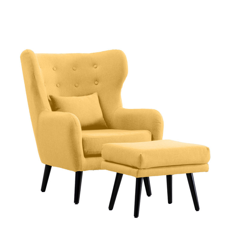 Glennon Upholstered Wingback Chair, Yellow with Footstool